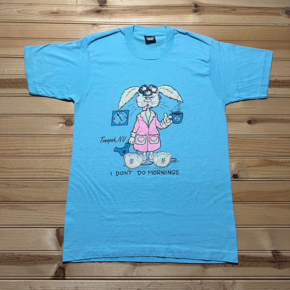 Vintage 1988 Tonopah Nevada I Don't Do Mornings Bunny Humor T-Shirt USA - Medium
