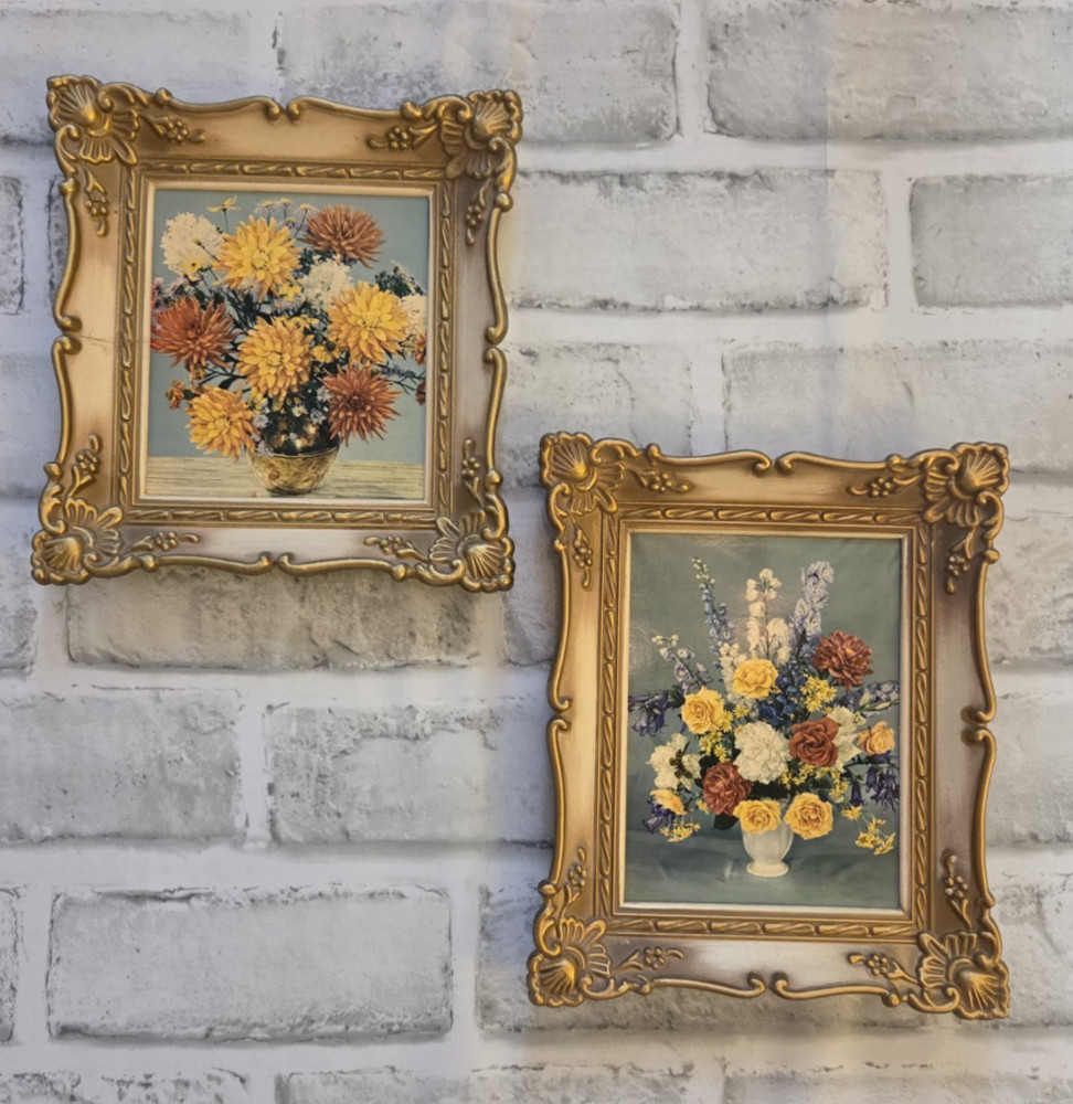 Vintage Gold Ornate Wall Plaques Floral Still Life Postcards Syroco Style MCM