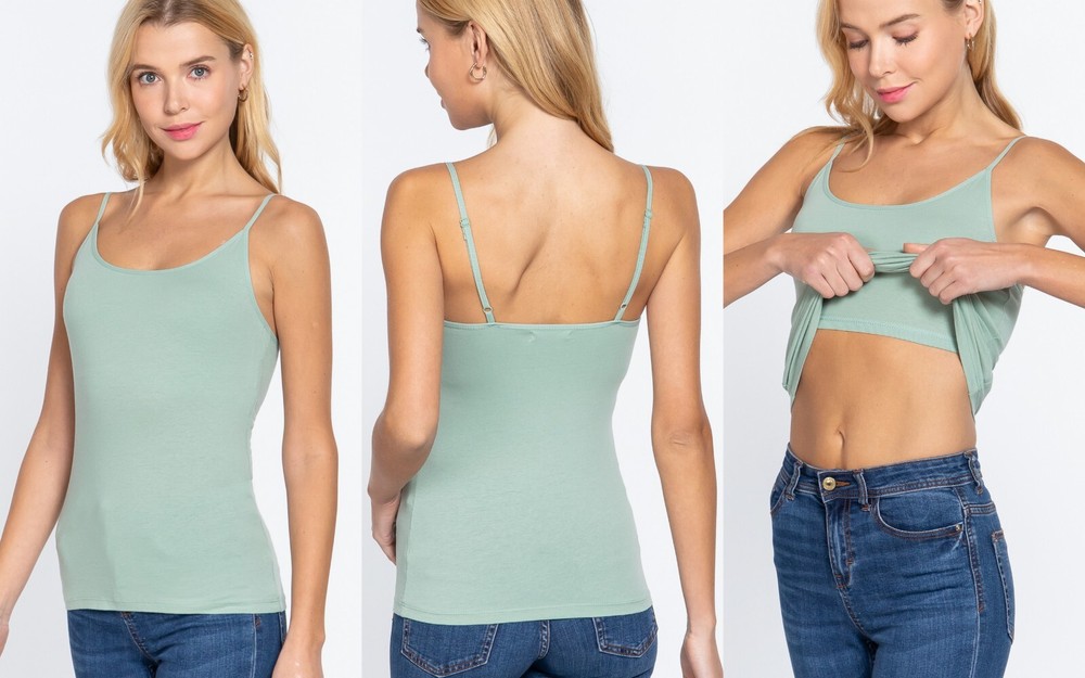 Adjustable Spaghetti Strap Cotton Cami Tank with Built-in Shelf Bra