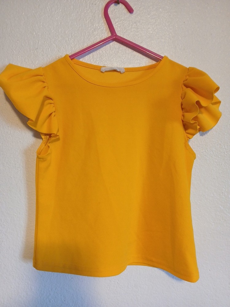 SHEIN Kids Girls Yellow Ruffle Sleeve Top Size 6Y Casual Stretch Shirt