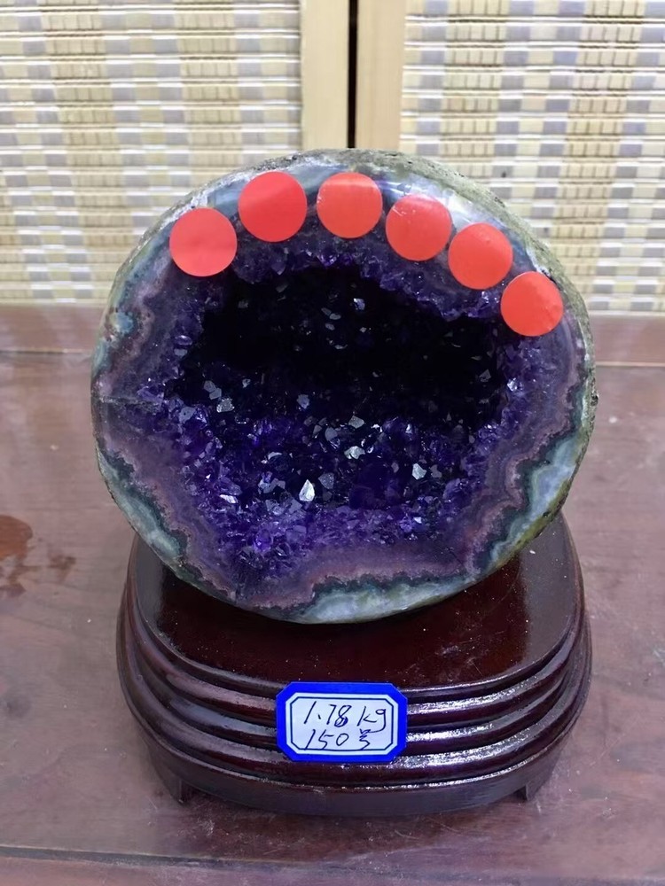 3.91LB Natural Uruguay Amethyst Geode Quartz Crystal Cluster Decor Healing+Stand