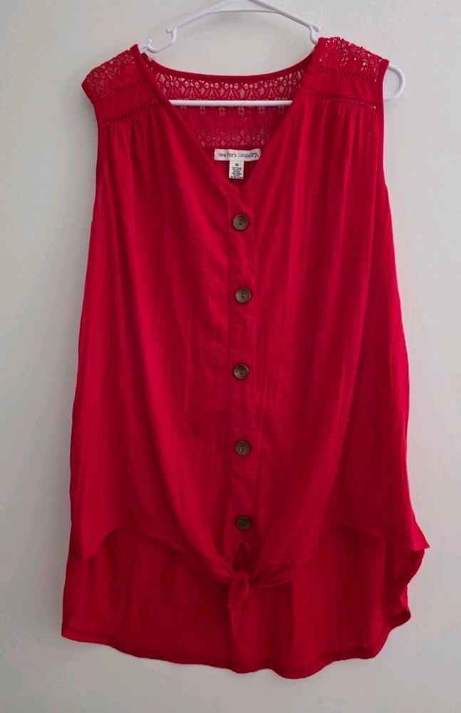 New York Laundry Plus Size 3X Red Sleeveless V-Neck Lace Button Blouse
