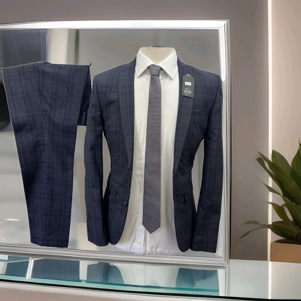 NEXT Blue Check Skinny Fit Modern 2-Piece Suit Size C36R W32 L29