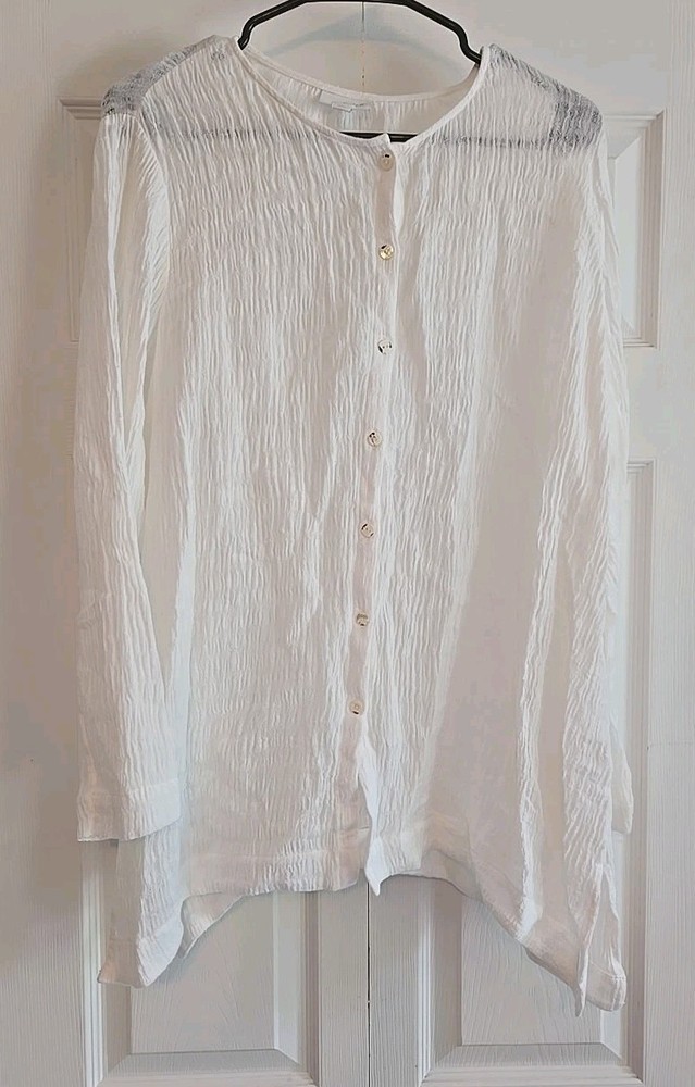 Pure Jill Gauze Button Down Blouse SZ lL White Linen/cotton Casual Beachy Tunic