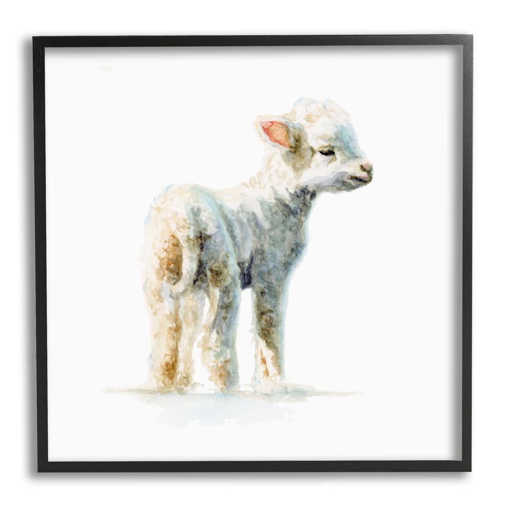 Shaggy Lamb Watercolor Painting Children's Nursery Animal Black Framed Wall A...