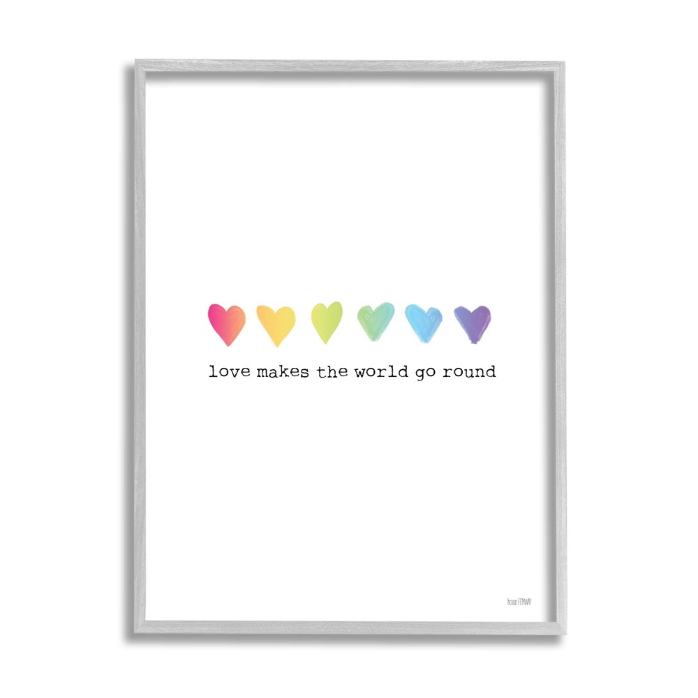 Love Makes World Go Round Rainbow Heart Ombre Grey Framed Wall Art, 24 x 30, ...