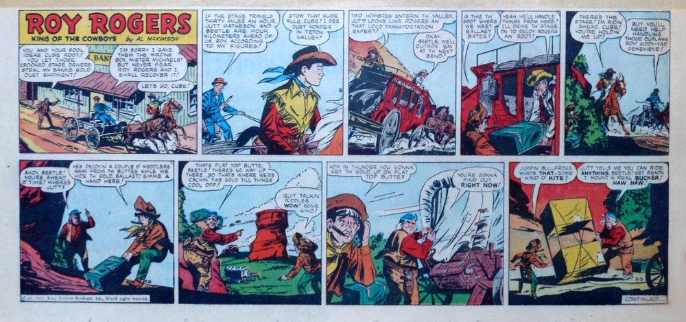 Roy Rogers by Mike Arens - Western hero - color Sunday comic page August 5, 1951