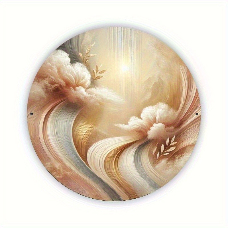 Retro Round Aluminum Wall Decor Warm Tones Abstract Flowing