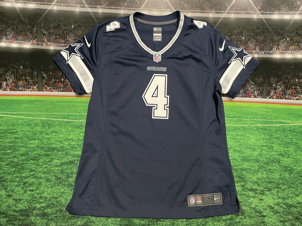 Dallas Cowboys Dak Prescott Blue #4 Nike Womens On Field Jersey Sz L Used