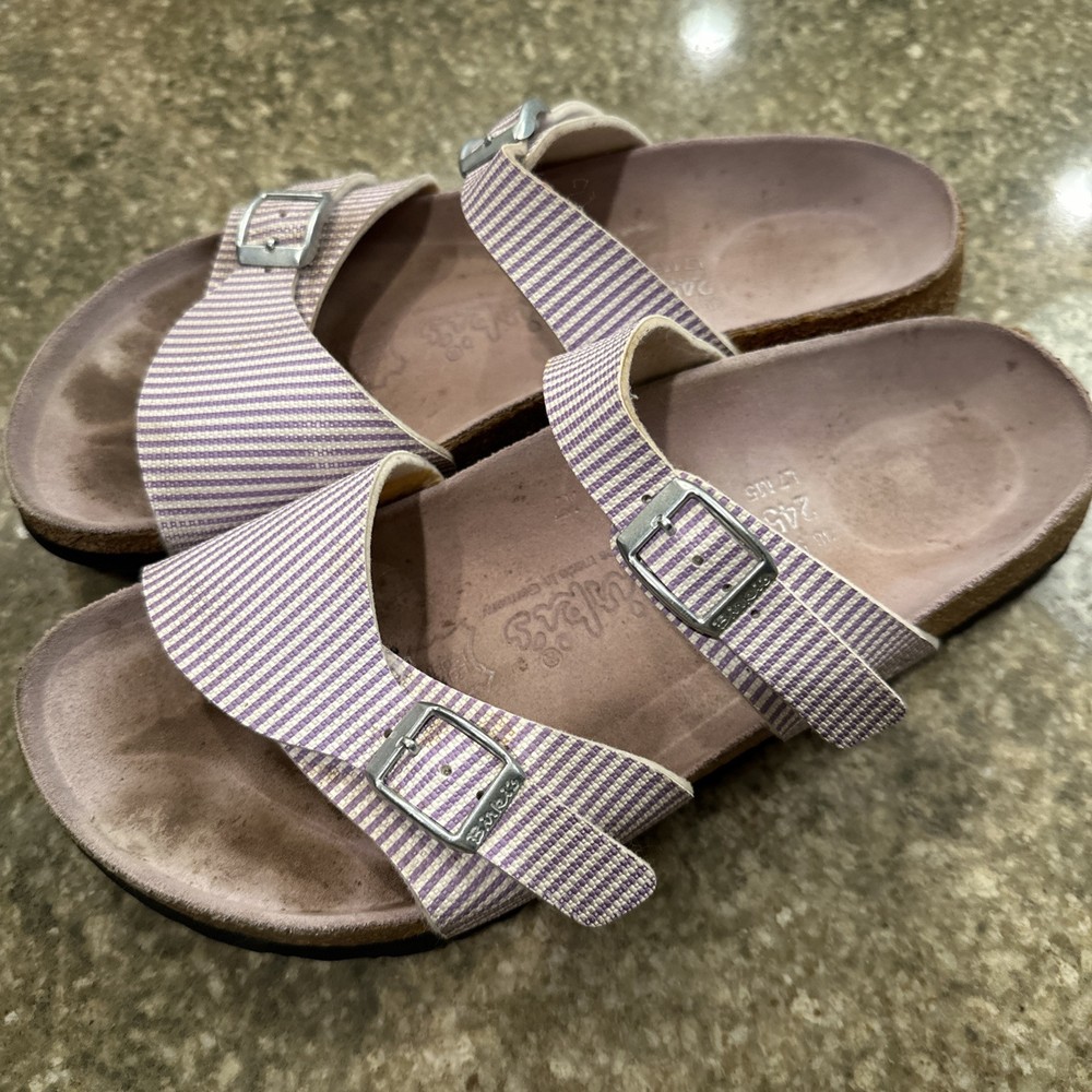 Birki’s Birkenstock Slide Sandals Purple Stripe Flor Aziza Narvic Women Size 38