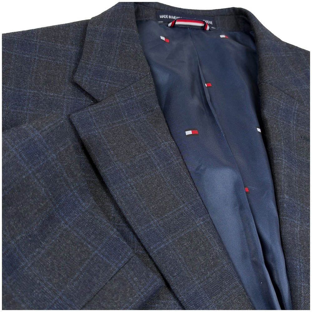 NWT Tommy Hilfiger Adams Wool Plaid Sport Coat Blazer 42R Blue Charcoal Gray