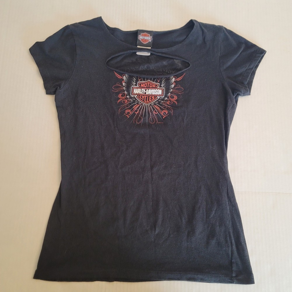 Harley Davidson Shirt Womens Large Black Stretch Fit Bar & Shield Logo