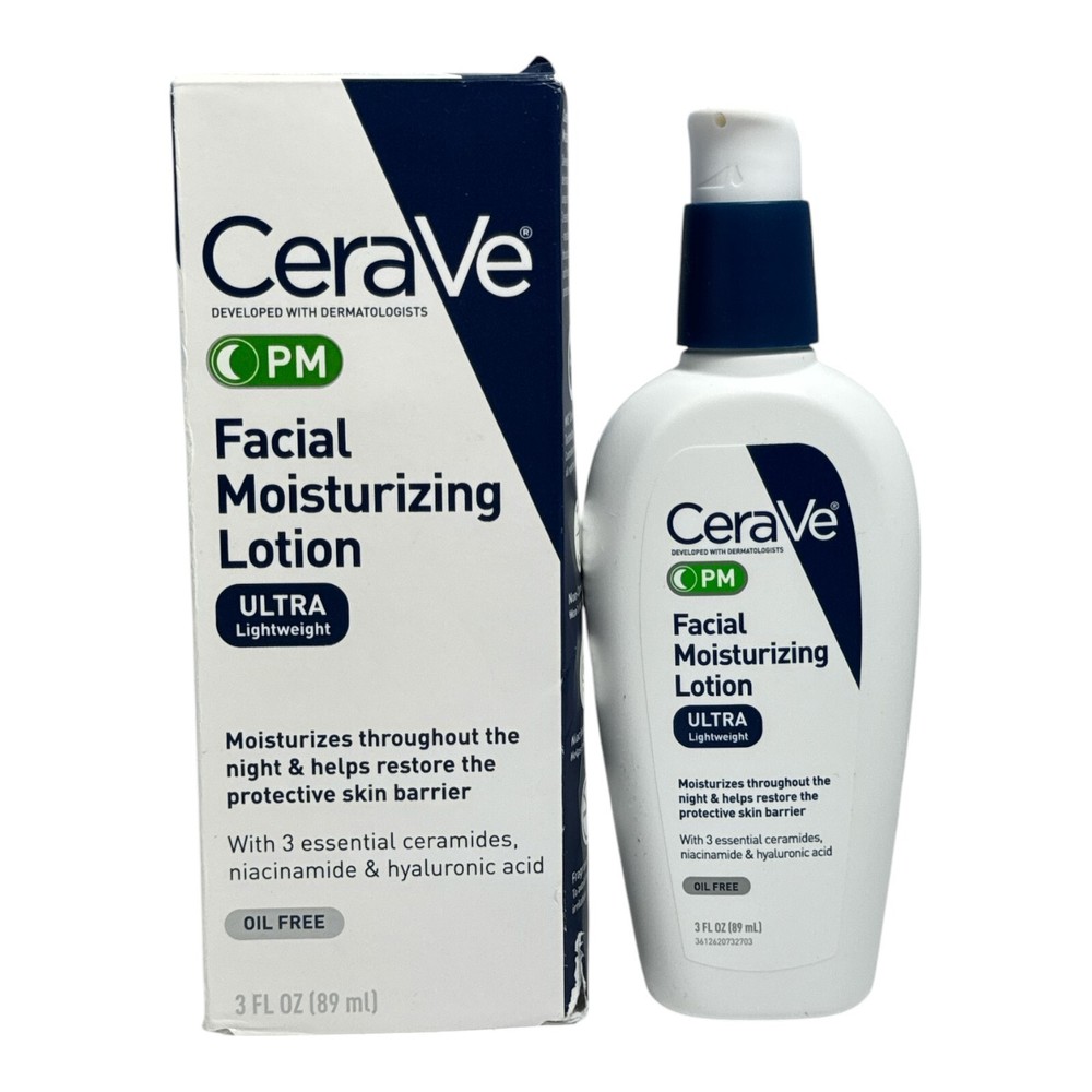 CeraVe PM Facial Moisturizing Lotion Ultra Lightweight Oil-Free 3oz 89ml Hydrating Night Cream