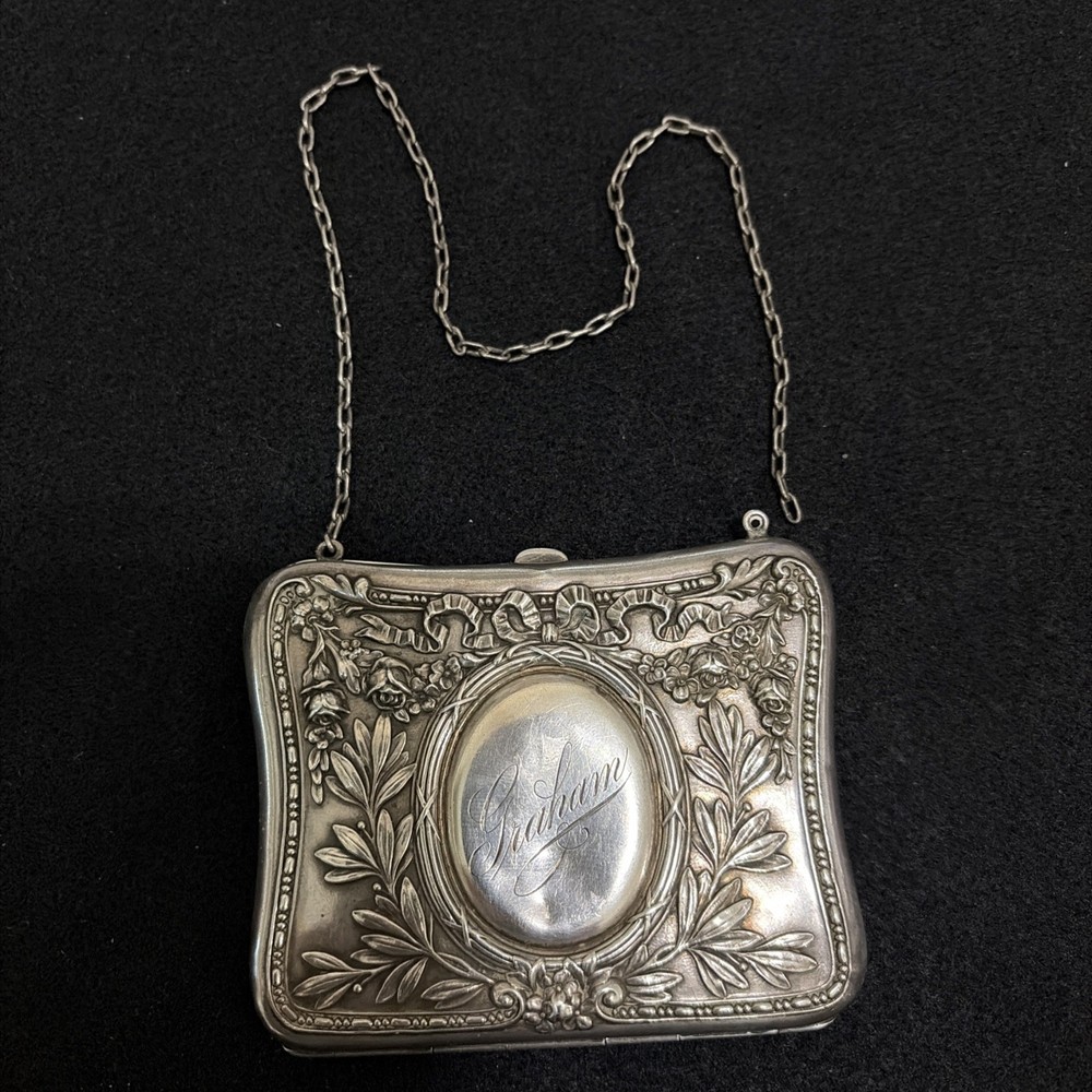 Antique Repousse Monogrammed Webster Sterling Silver Women’s  Coin Purse