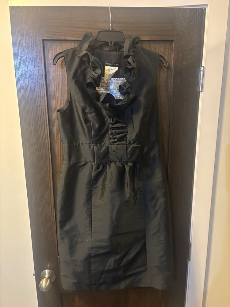 Alfred Sung Black Sleeveless Cocktail Dress With Ruffled Neckline, Size 12