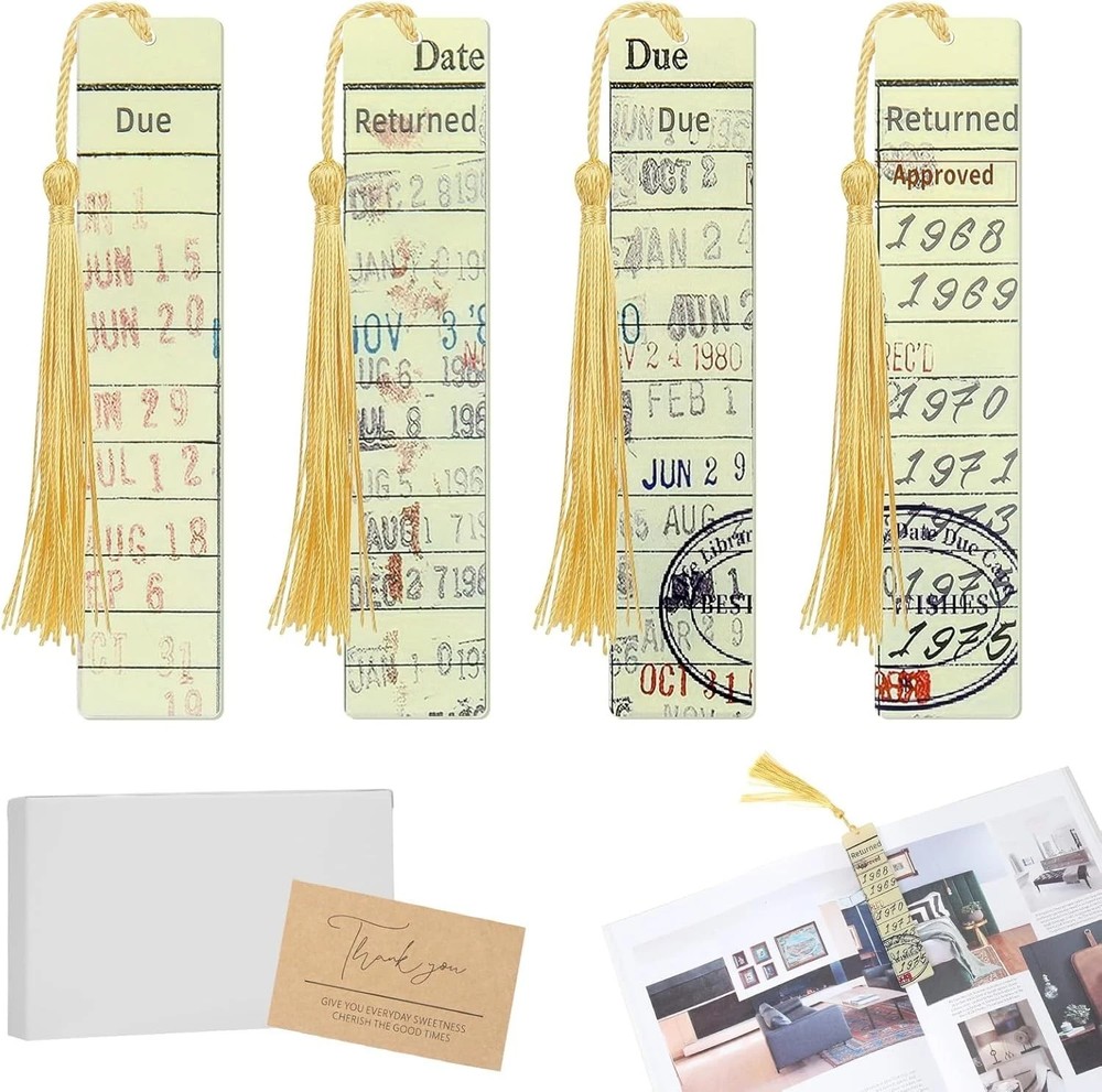 Bookmark for Book Lovers, Vintage Library Due Date Card Bookmarks Set