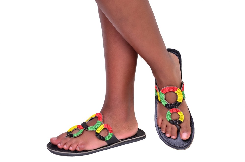 Beaded Women African Slippers Sandals Bohemian Summer Leather Masai Kenyan Rasta