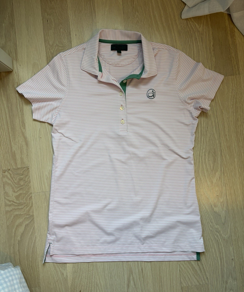 Peter Millar Masters Women's Pink Striped Golf Polo Shirt Size S Berckmans