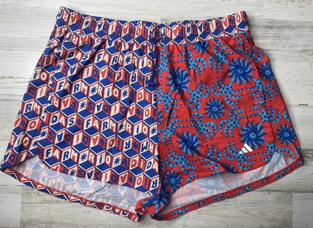 Adidas X Farm Rio Pacer Shorts Bright Red Blue All Over Print Women’s Size: XL