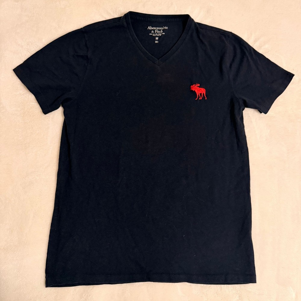 Abercrombie & Fitch Men's Navy Blue V-Neck T-Shirt