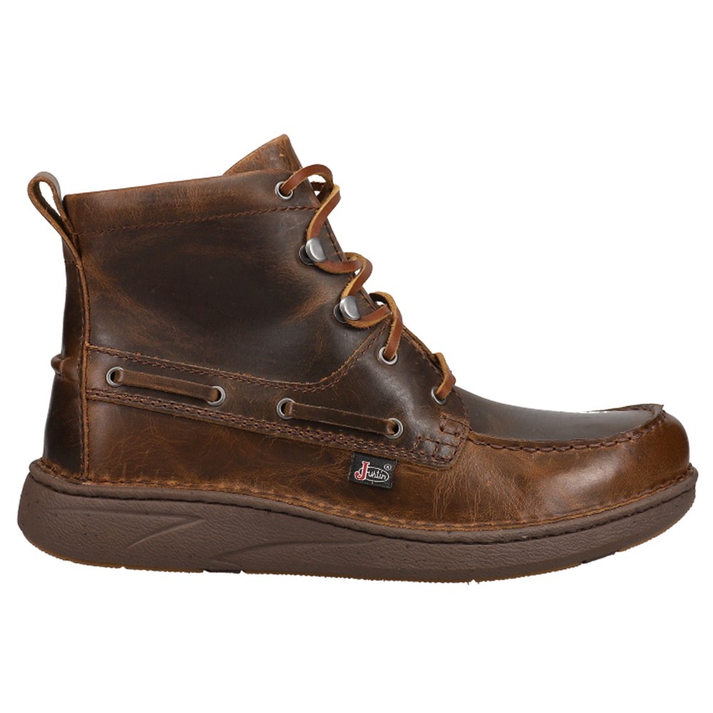 Justin Boots Mens JM450 Hazer Moc Toe Brown Casual Lace Up Boots