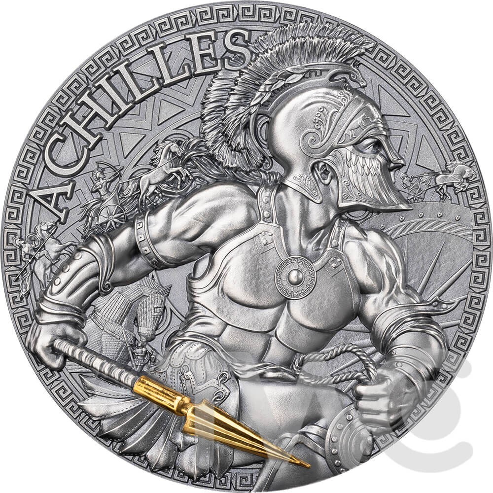 Achilles The Great Greek Mythology 2 oz Antique finish Silver Coin Cameroon 2023-image