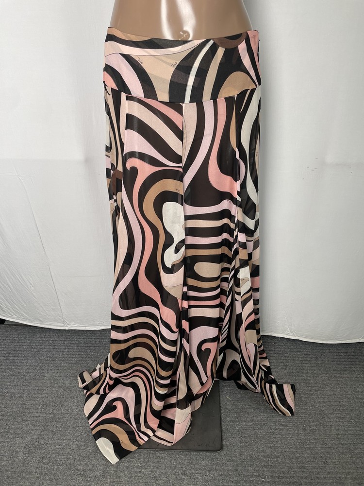 Pucci Womens Maxi Skirt Pink/Multi Size US 6/ IT 42 Marmo Print Sheer Silk
