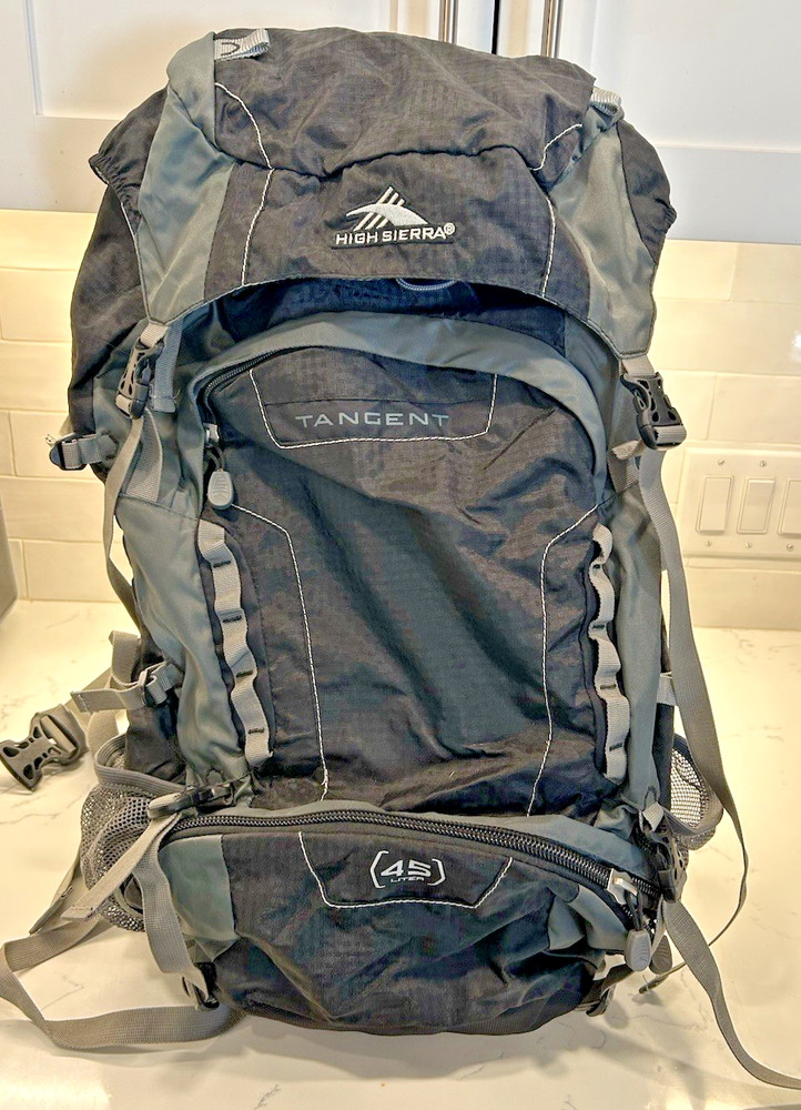 High Sierra Tangent 45L Black Internal Frame Backpack Hiking Camping Outdoors