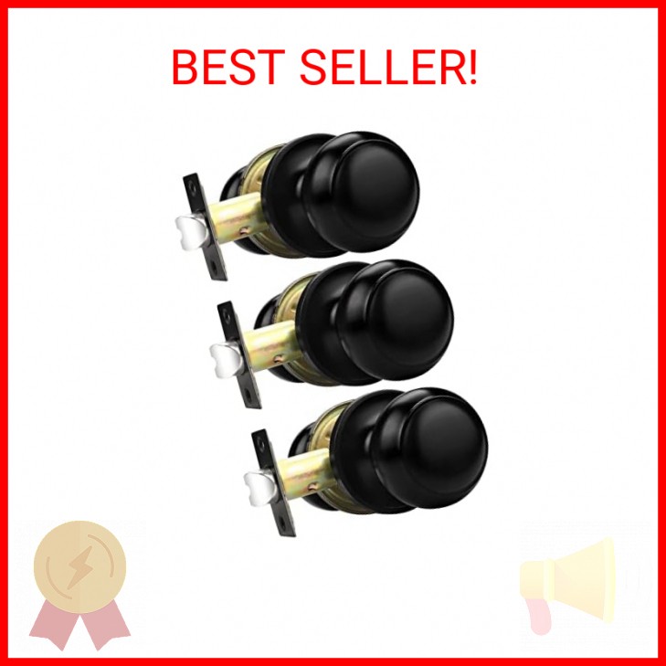 Probrico Matte Black Round Hall Closet Door Knobs for Interior Passage