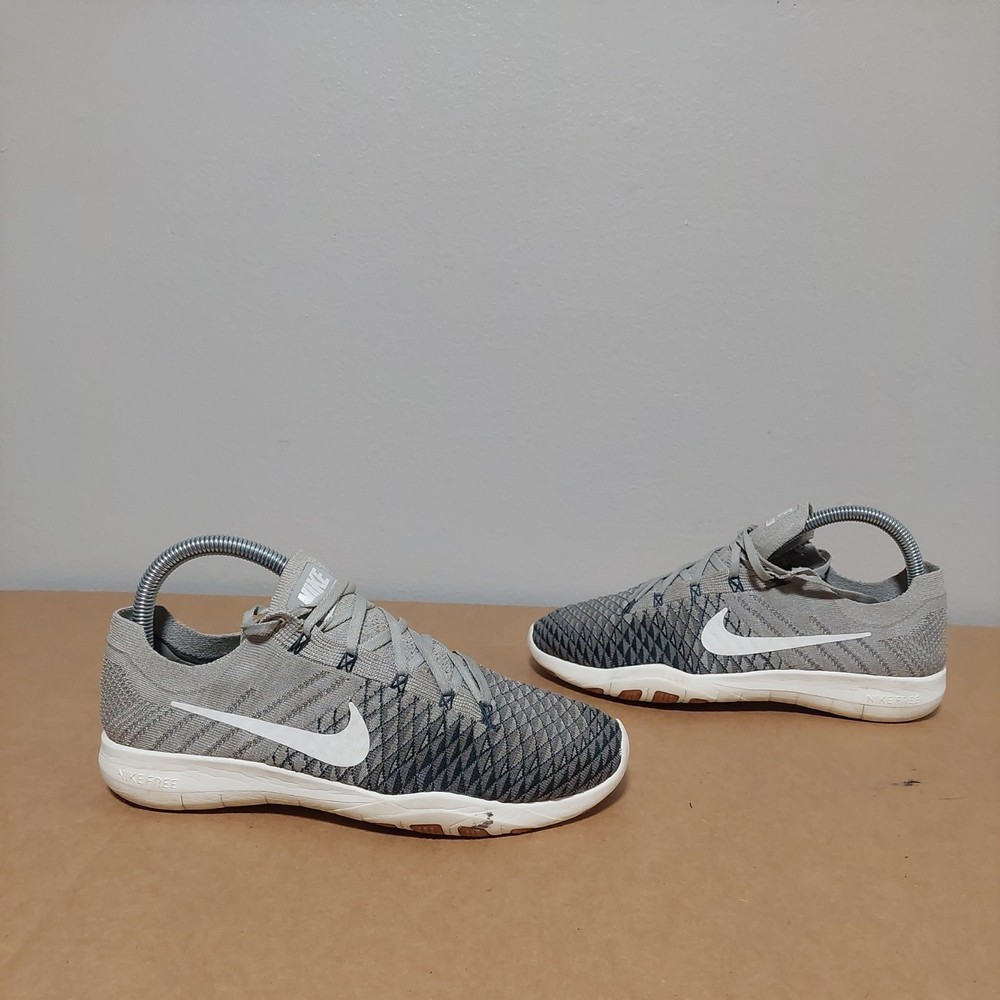Nike Free TR Flyknit 2 Training Shoes Womens  Gray White Trainer Gym Size 7.5
