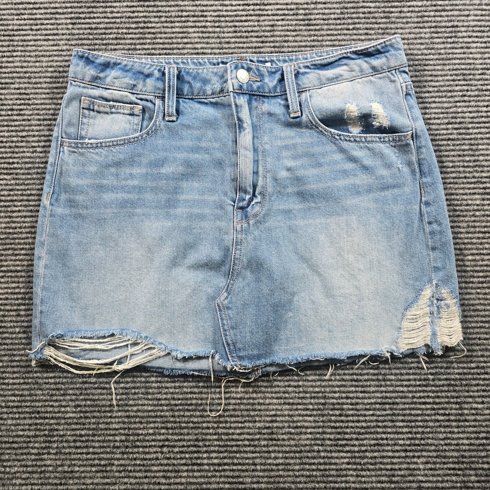 Daytrip Skirt Women's L Blue Distressed Raw Hem Denim Mini