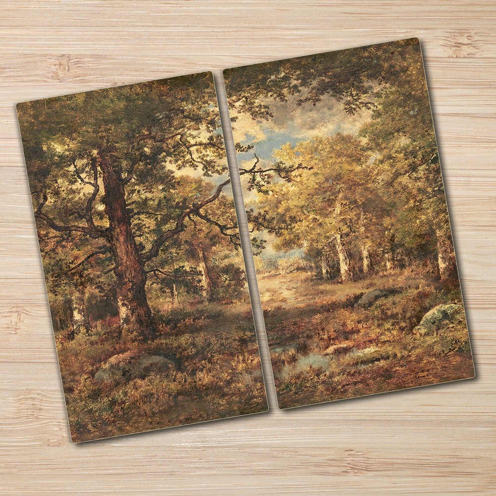 Glass Chopping Board Autumn Forest impressionism Landscape country oil painting