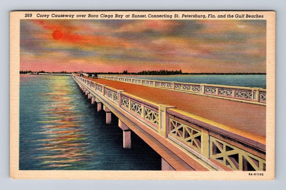 St Petersburg FL-Florida, Corey Causeway Over Boca Ciega Bay, Vintage Postcard