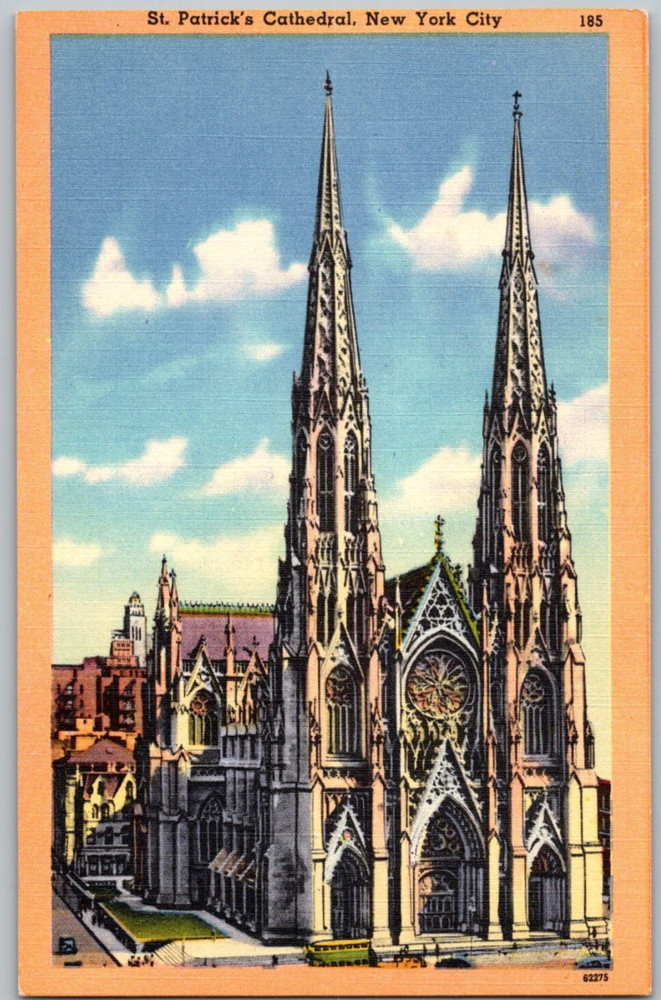NY NYC St. Patrick's Cathedral Roman Catholic Church Linen Postcard
