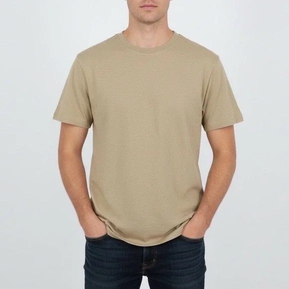 American Giant Crew Neck T Shirt Tan Size S Made in USA Cotton