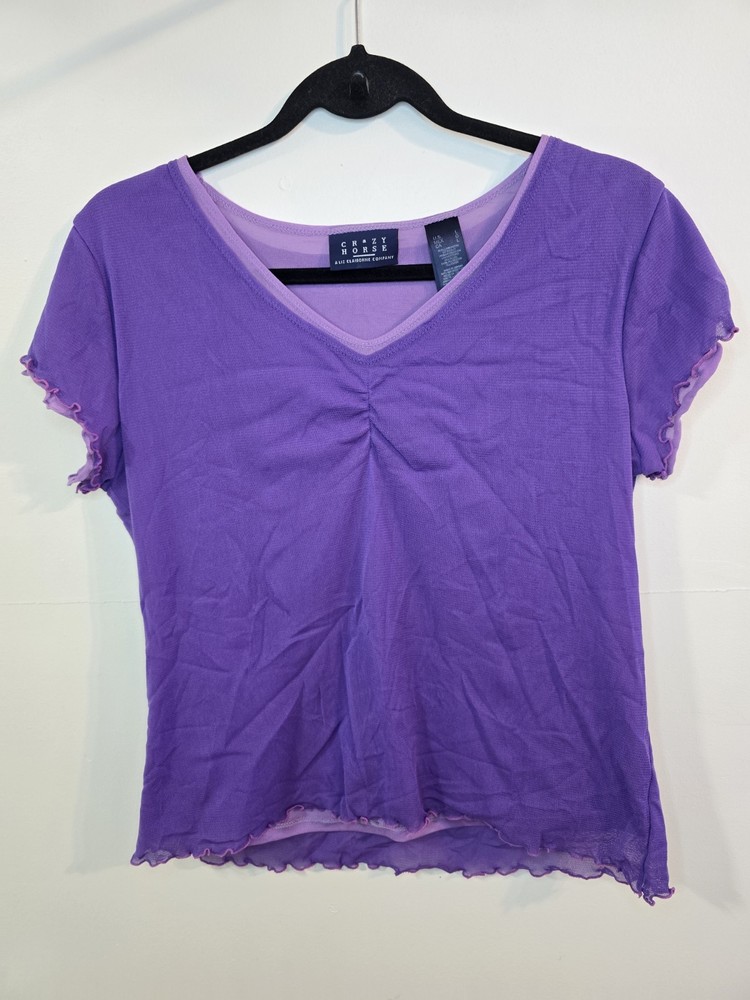 Vintage Y2K Purple Mesh Lettuce Trim Baby Tee Coquette Soft Girl Women's Large