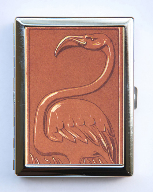 Art Nouveau Flamingo Bird Cigarette Case Wallet Business Card Holder