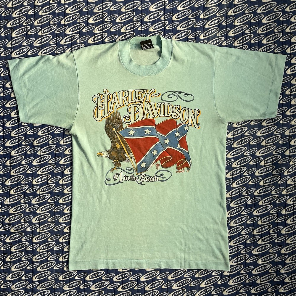Vtg 1985 Harley Davidson 3D Rebe Tennessee T-Shirt #1 In The South Mint Green M