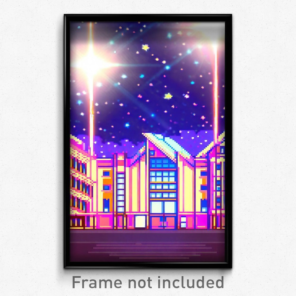 Pixel Art Poster - Starry High School (8 Bit Psychedelic Video Game Print)