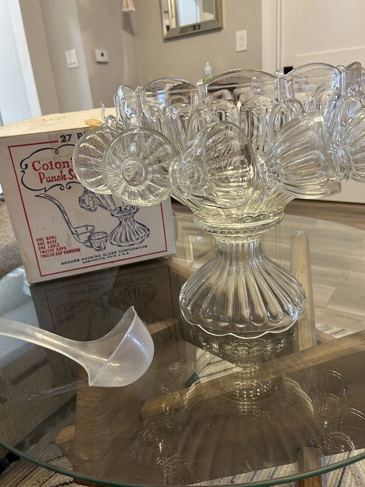 Vintage rare Colonial punch set Anchorglass MCM COMPLETE original box