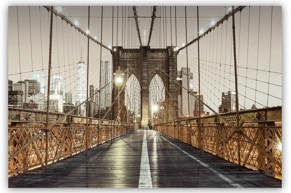 Studio 500 Premium Canvas of The Brooklyn Bridge in Black/White/Gold  48x32x1.5