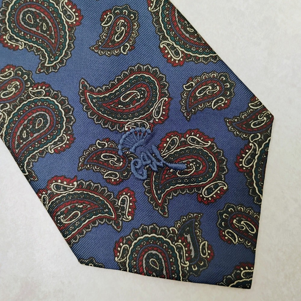 Countess Mara New York Paisley Tie Blue Red Burgundy Embroidered Logo