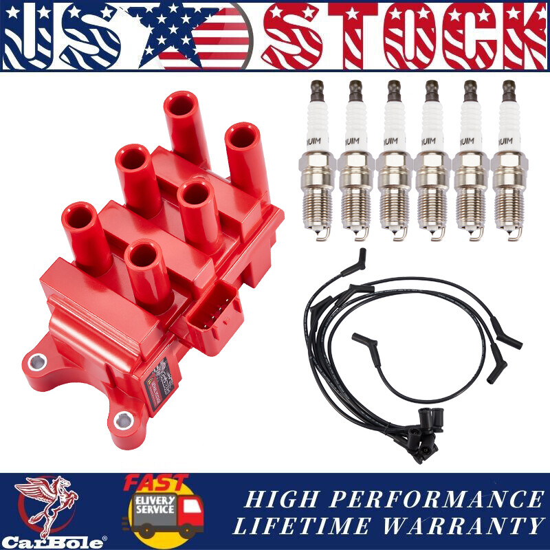 High-Performance Ignition Coil & 6 Spark Plugs Wire Set for Ford F-150 Mustang MPV Sable