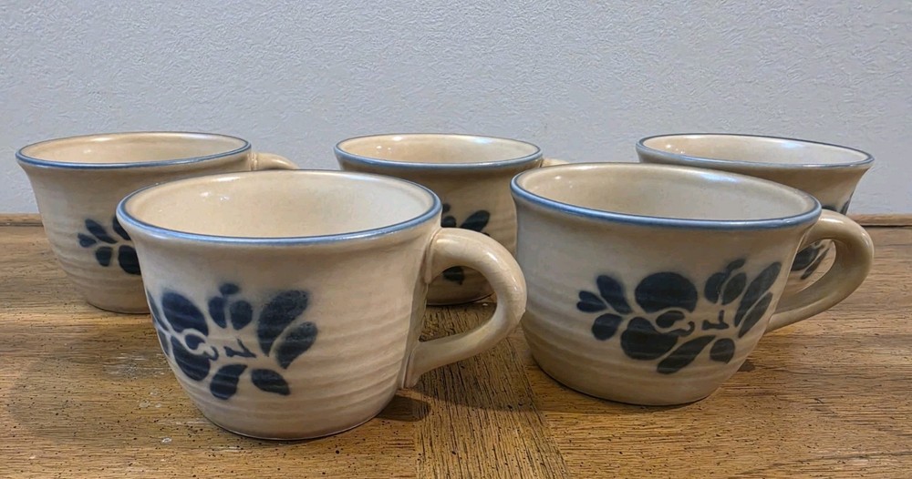 Pfaltzgraff Folk Art Pattern Set of 5 Mugs Model #100 USA Stoneware