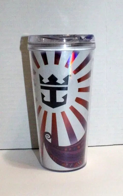Royal Caribbean Vivid Purple & Orange Sun Burst Cold Drink Tumbler & Lid