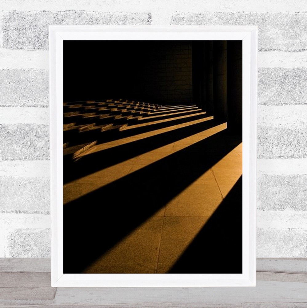 Golden Lines Abstract Shadow Pattern Zig Zag Shadows Dark Wall Art Print