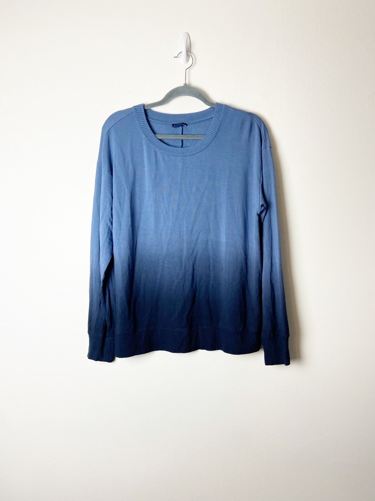 Soft Ombre Dip Dye Blue Sweatshirt for Women - Large Size