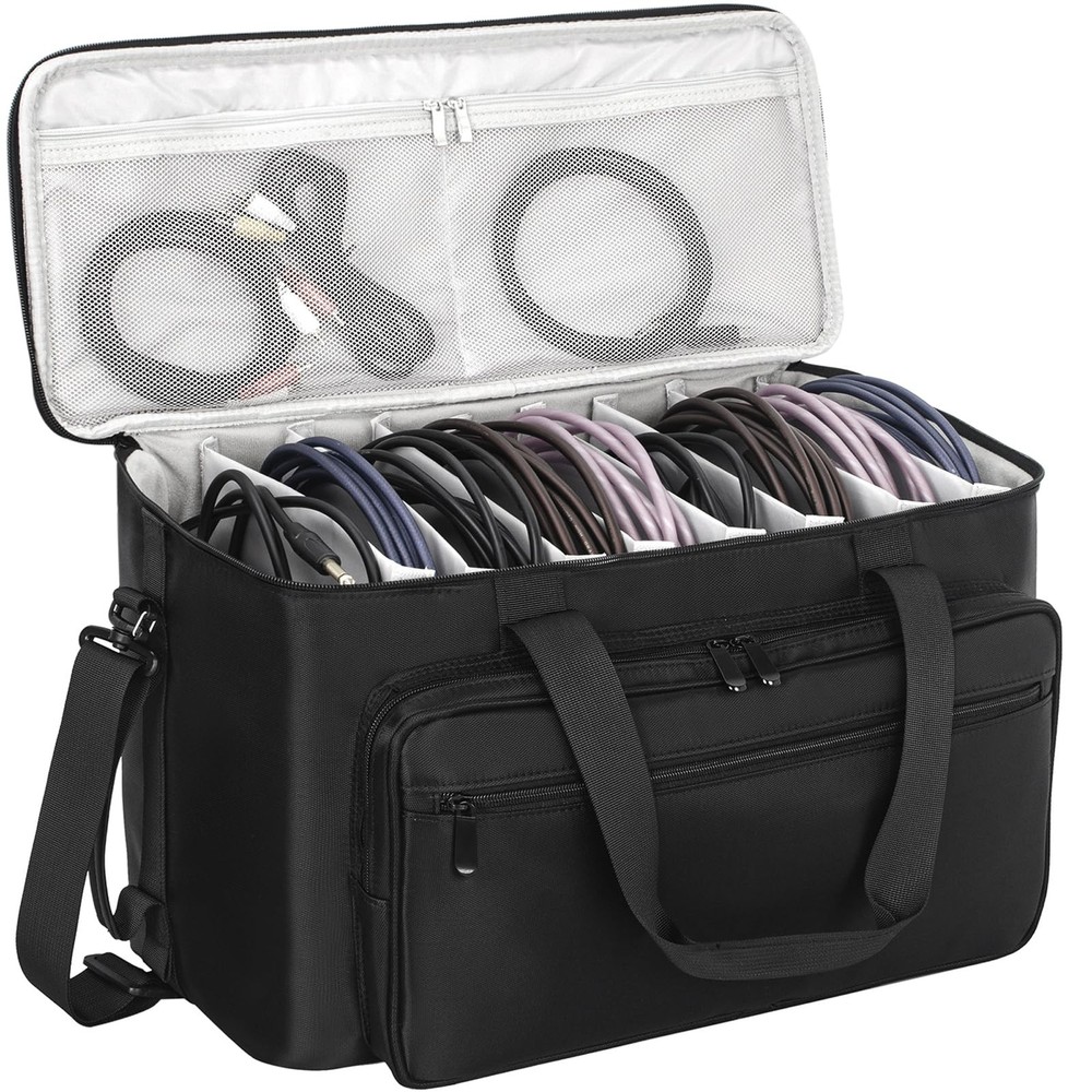 Large Travel Gig Band Cable File Bag With Detachable Dividers,DJ Cord Organiz...