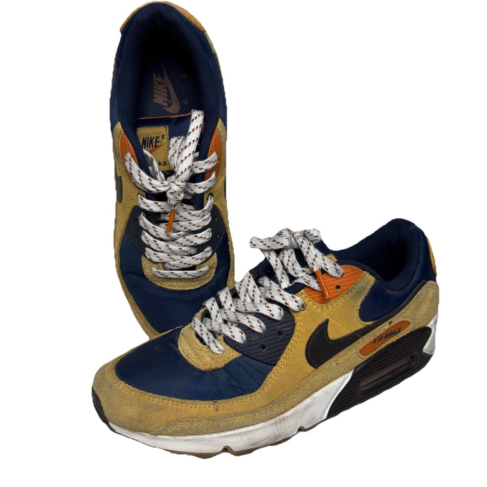 Nike Air Max 90 Sneakers Mens Size 9.5 DZ5175-200 Bucktan Blue Orange Shoes