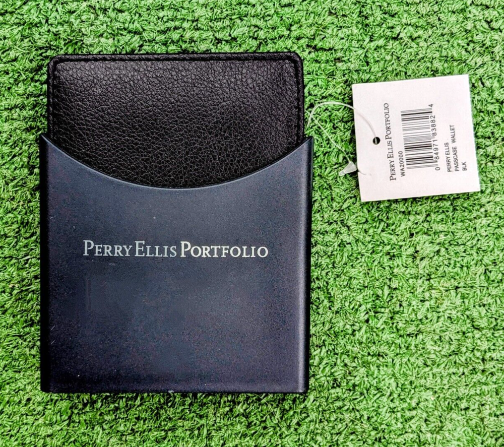 Perry Ellis Portfolio Easy Access Faux Leather Trifold Passcase Black Wallet NIP